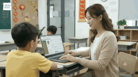 Teacher reviewing learner information on a laptop